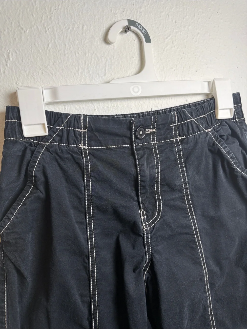 Garage Black Cargo Pants with White Contrast Stitching